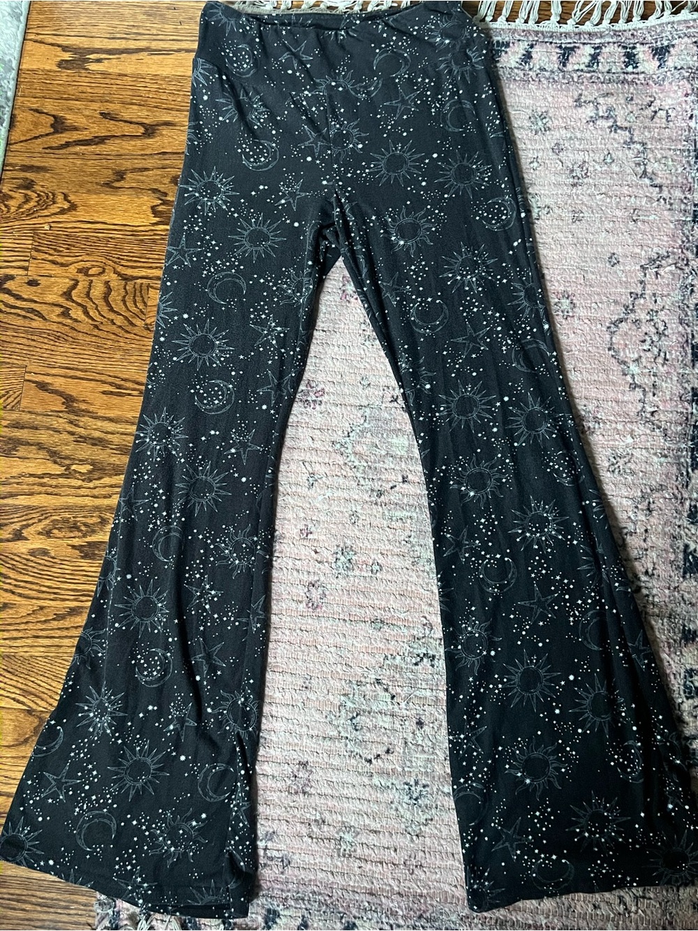 Black Flare Leggings with Celestial Print